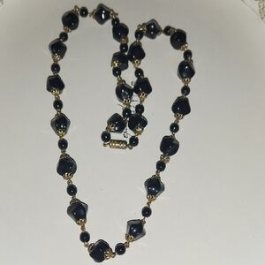 Elegant Black Onyx  and Gold Beaded Necklace